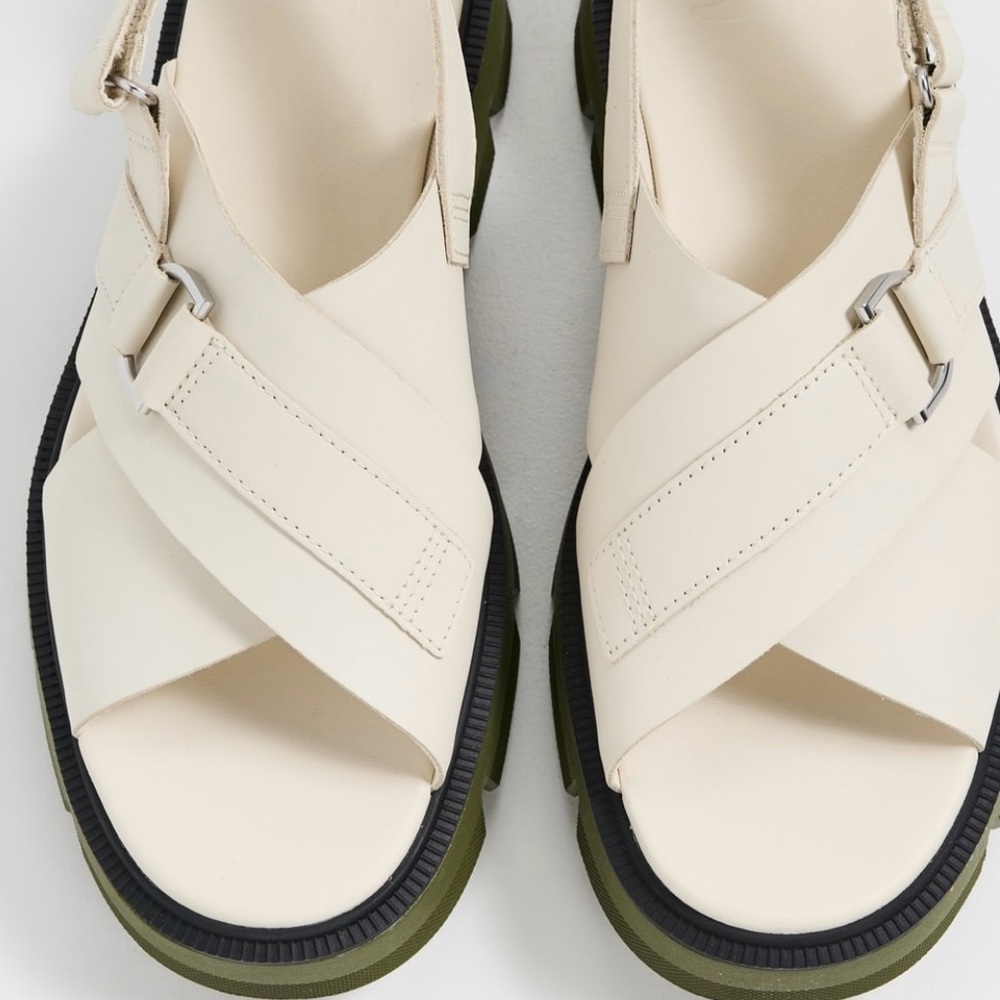 Sorrel Cream Leather Cross-Strap Slingback Sandal with Olive Lug Sole - Picture 2 of 7